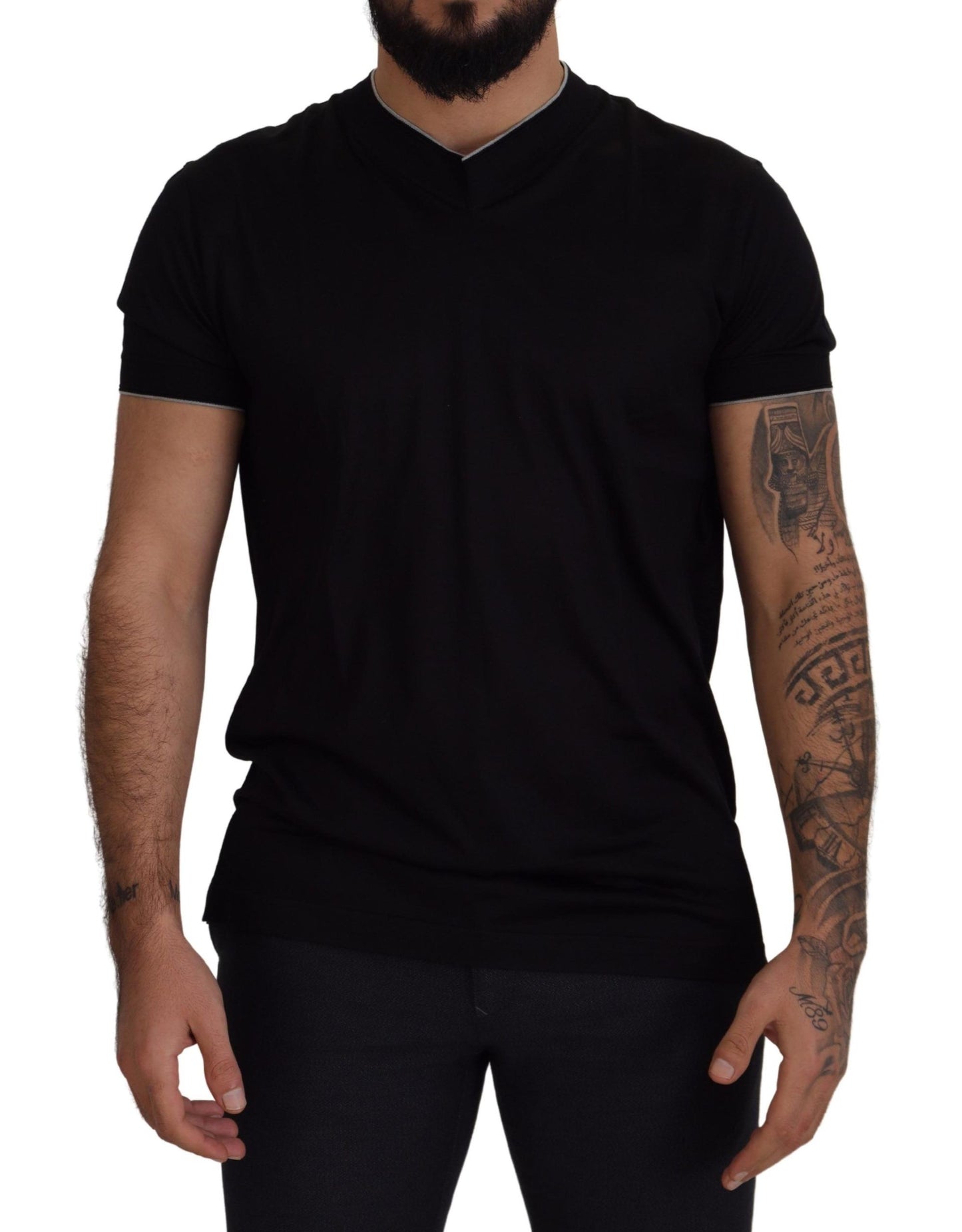 Dolce & Gabbana Black Silk V-Neck Short Sleeve T-shirt