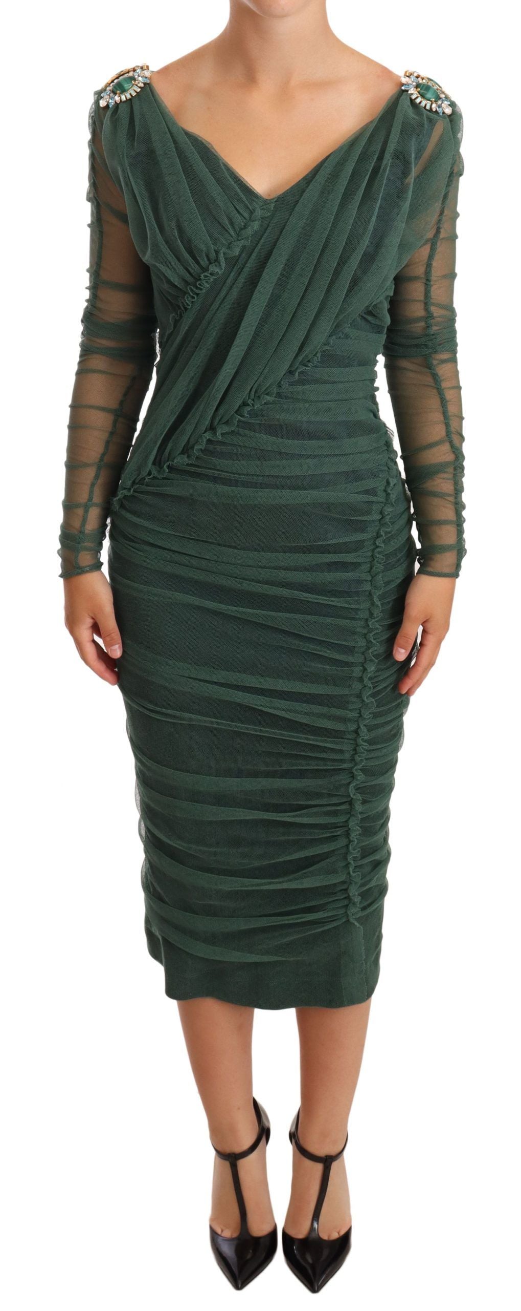 Dolce & Gabbana Emerald Elegance Bodycon Midi Dress