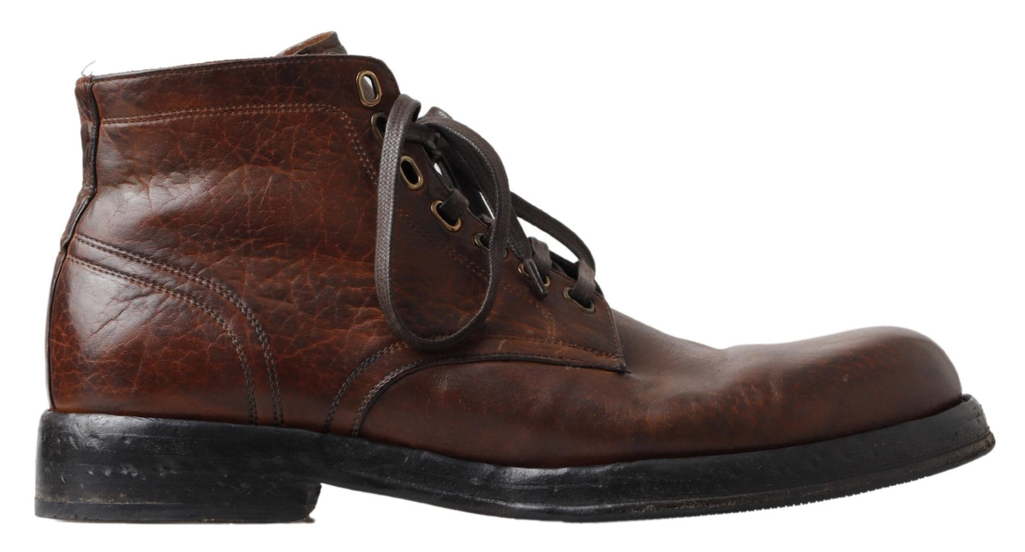 Dolce & Gabbana Elegant Leather Lace-Up Men's Boots