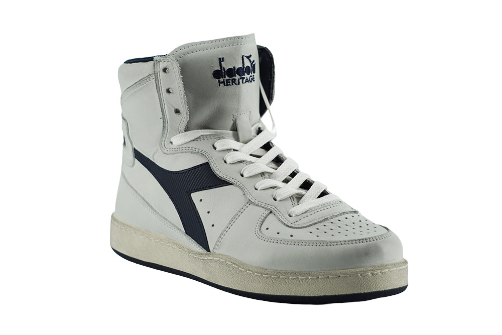 Diadora Vintage-Inspired White Blue Leather Sneakers