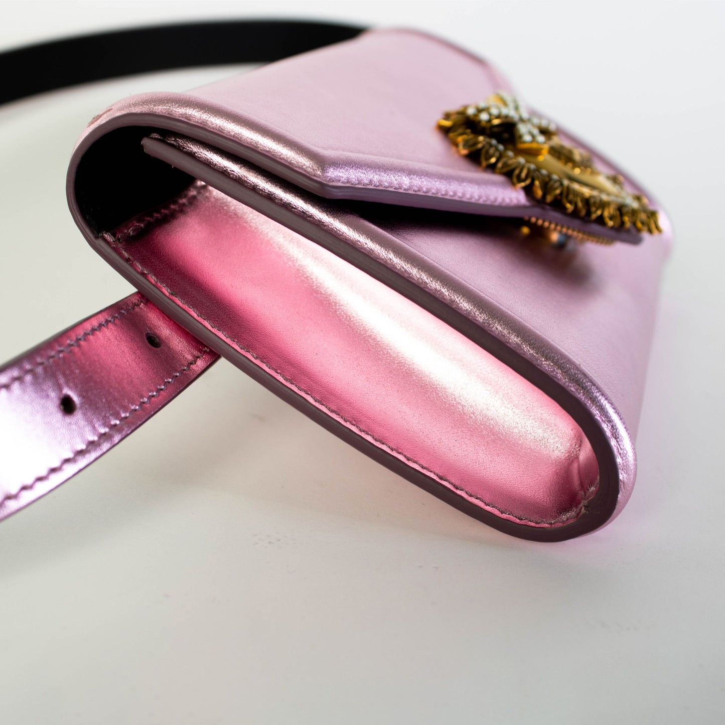 Dolce & Gabbana Elegant Pink Satin Clutch with Jewel Heart Closure