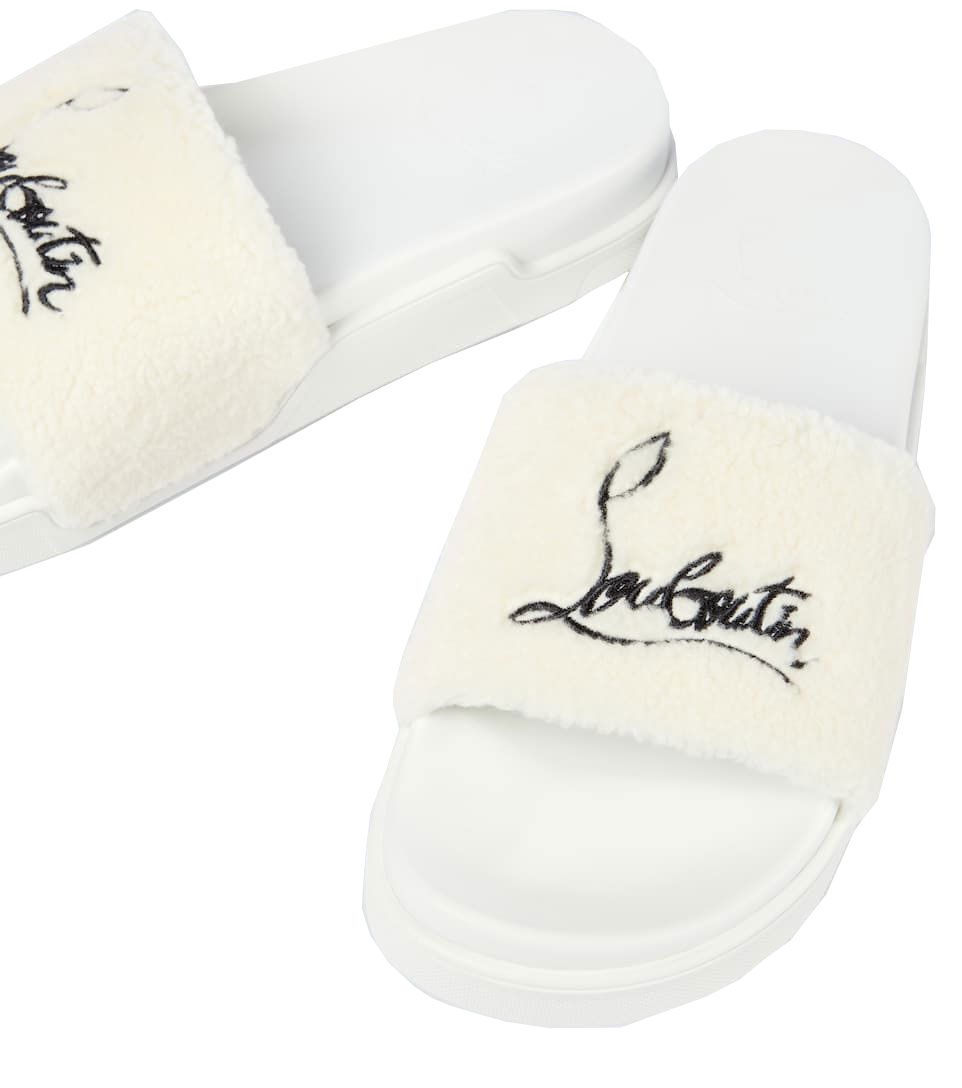 Christian Louboutin Elegant White Pool Slide Sandals with Iconic Red Sole