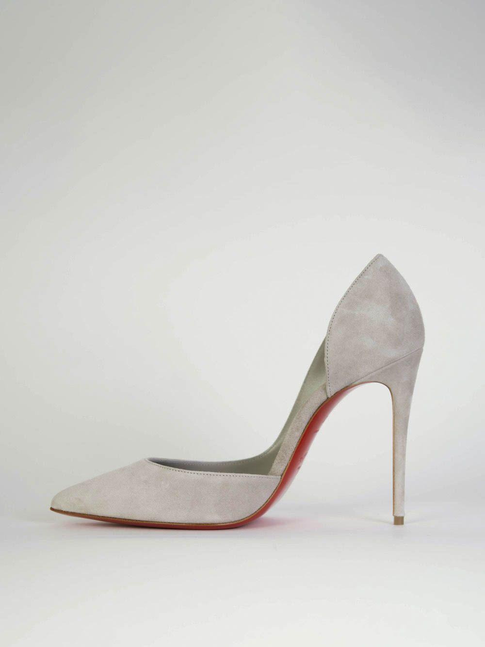 Christian Louboutin Elegant Grey Velvet Pumps with Iconic Red Sole