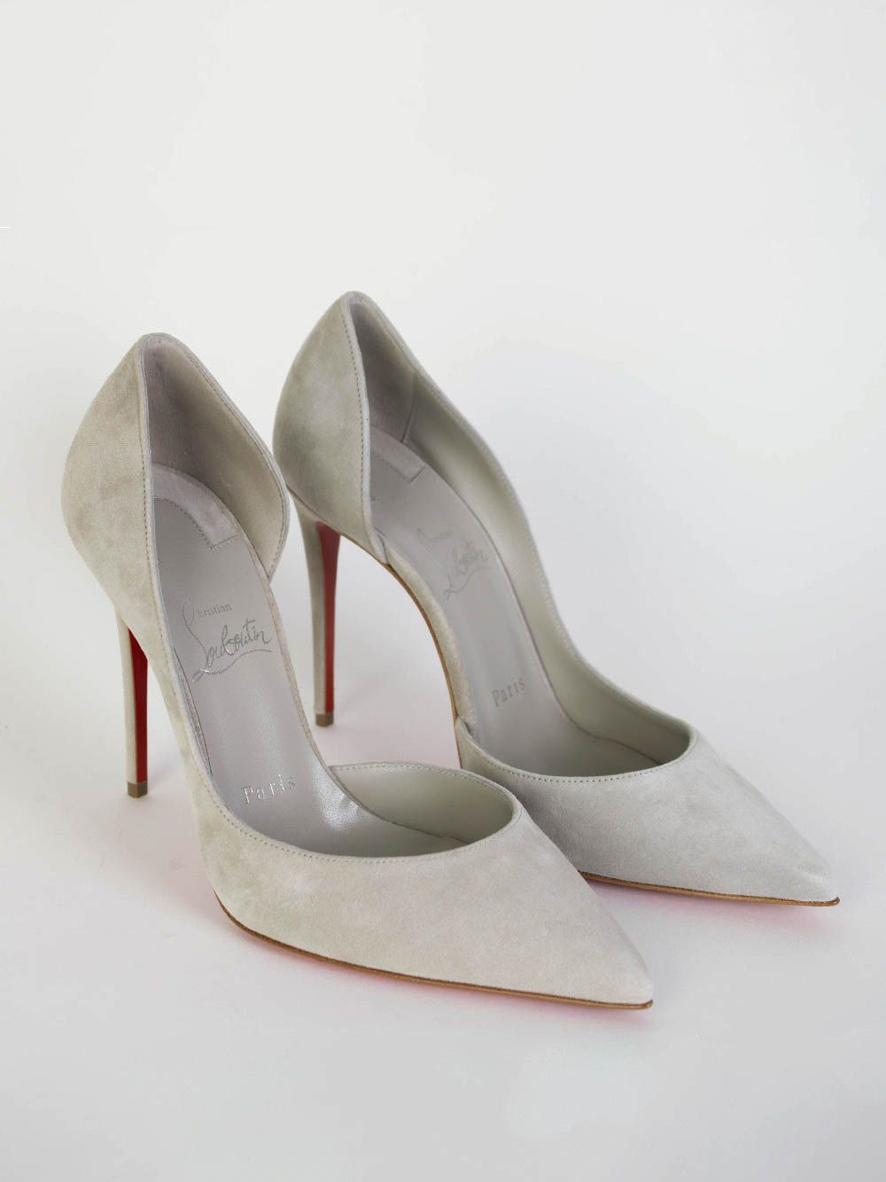 Christian Louboutin Elegant Grey Velvet Pumps with Iconic Red Sole