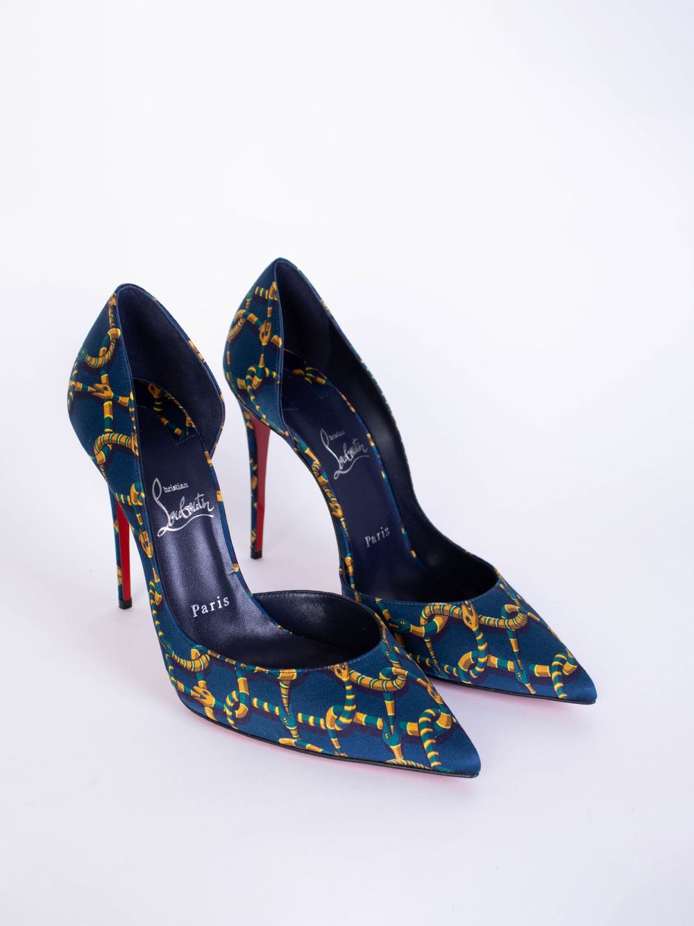 Christian Louboutin Elegant Satin Chain Print Pumps