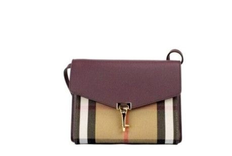 Burberry Macken Small Mahogany Red House Check Derby Leather Crossbody Bag Purse