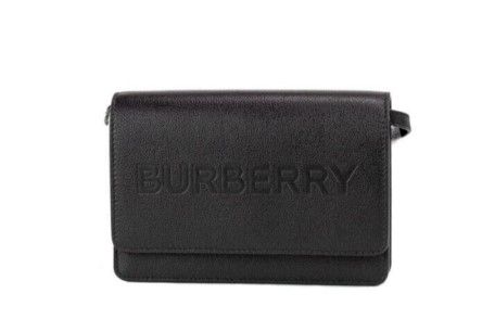 Burberry Hampshire Small Black Embossed Logo Smooth Leather Crossbody Handbag