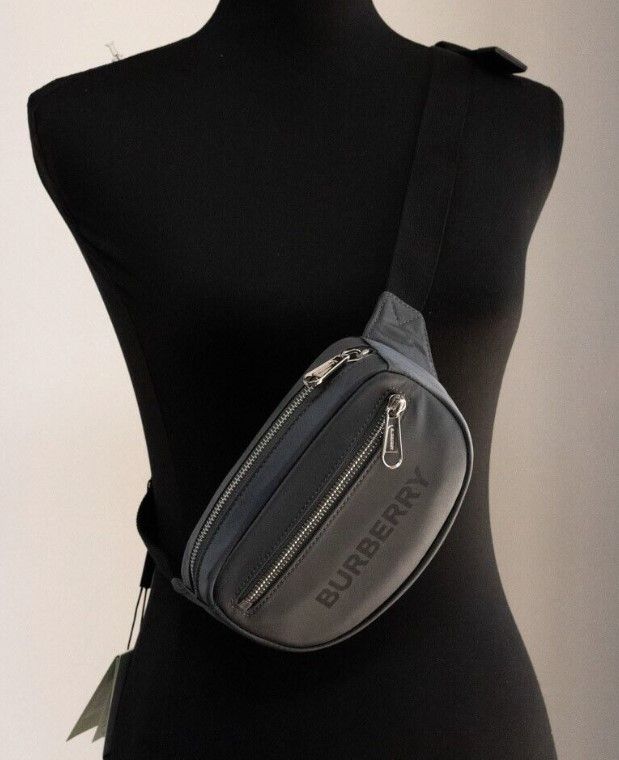 Burberry Cannon Charcoal Grey Branded Nylon Econyl Belt Bag Fanny Pack Handbag