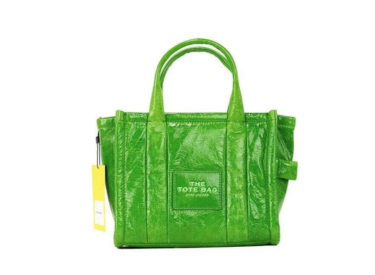 Marc Jacobs The Shiny Crinkle Mini Tote Fern Green Leather Crossbody Handbag