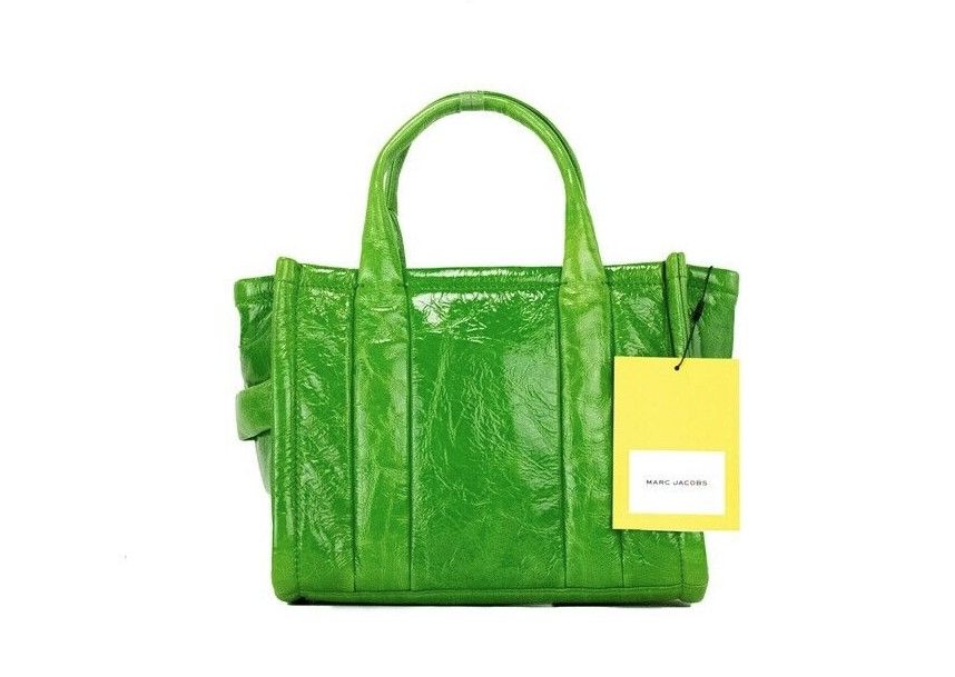 Marc Jacobs The Shiny Crinkle Mini Tote Fern Green Leather Crossbody Handbag