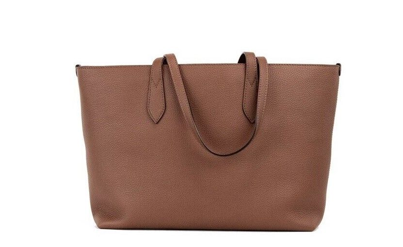 Burberry Ardwell Medium Tan Logo Pebbled Leather Shoulder Tote Handbag Purse Brown