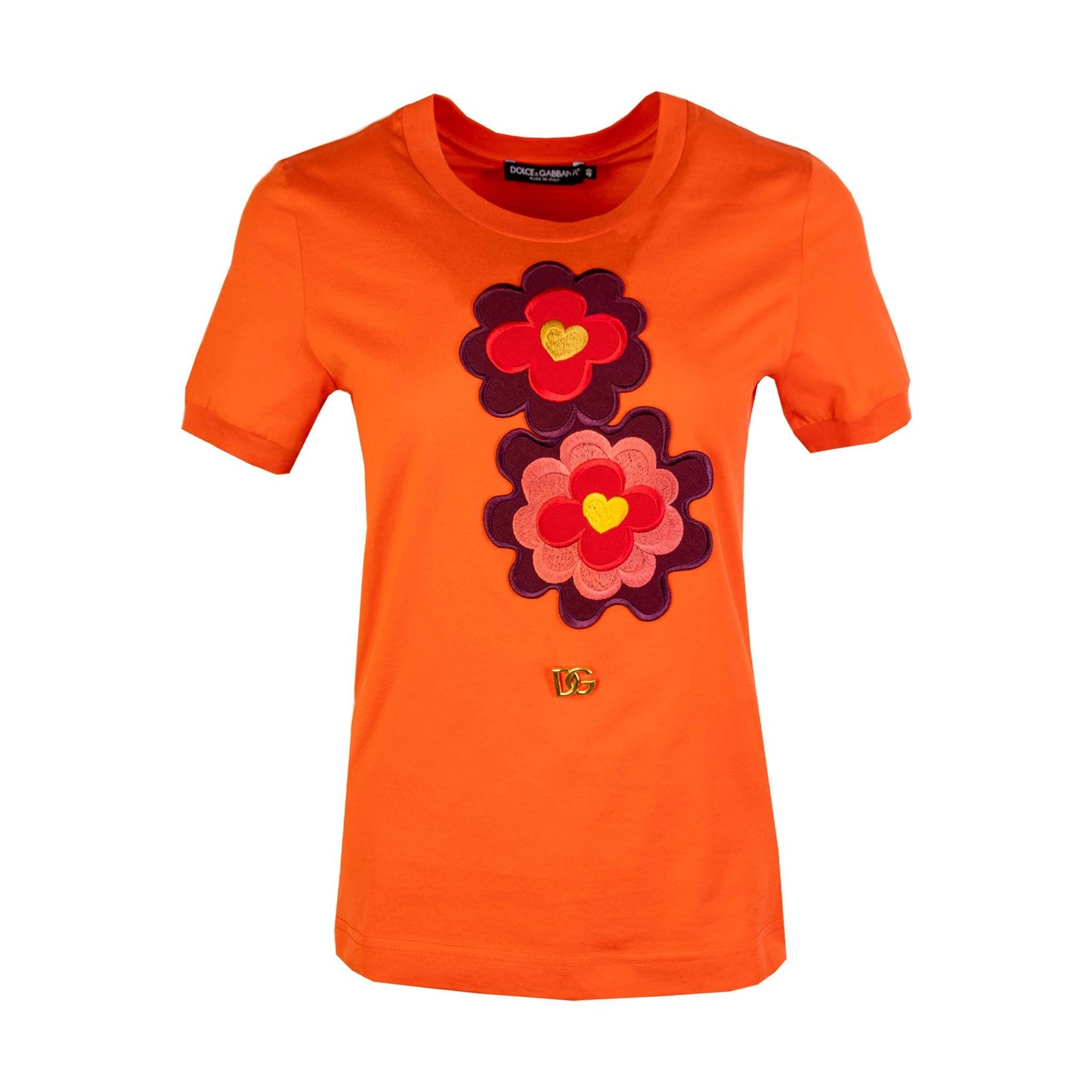 Dolce & Gabbana Chic Orange Floral Embellished Tee