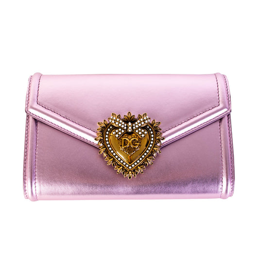 Dolce & Gabbana Elegant Pink Satin Clutch with Jewel Heart Closure