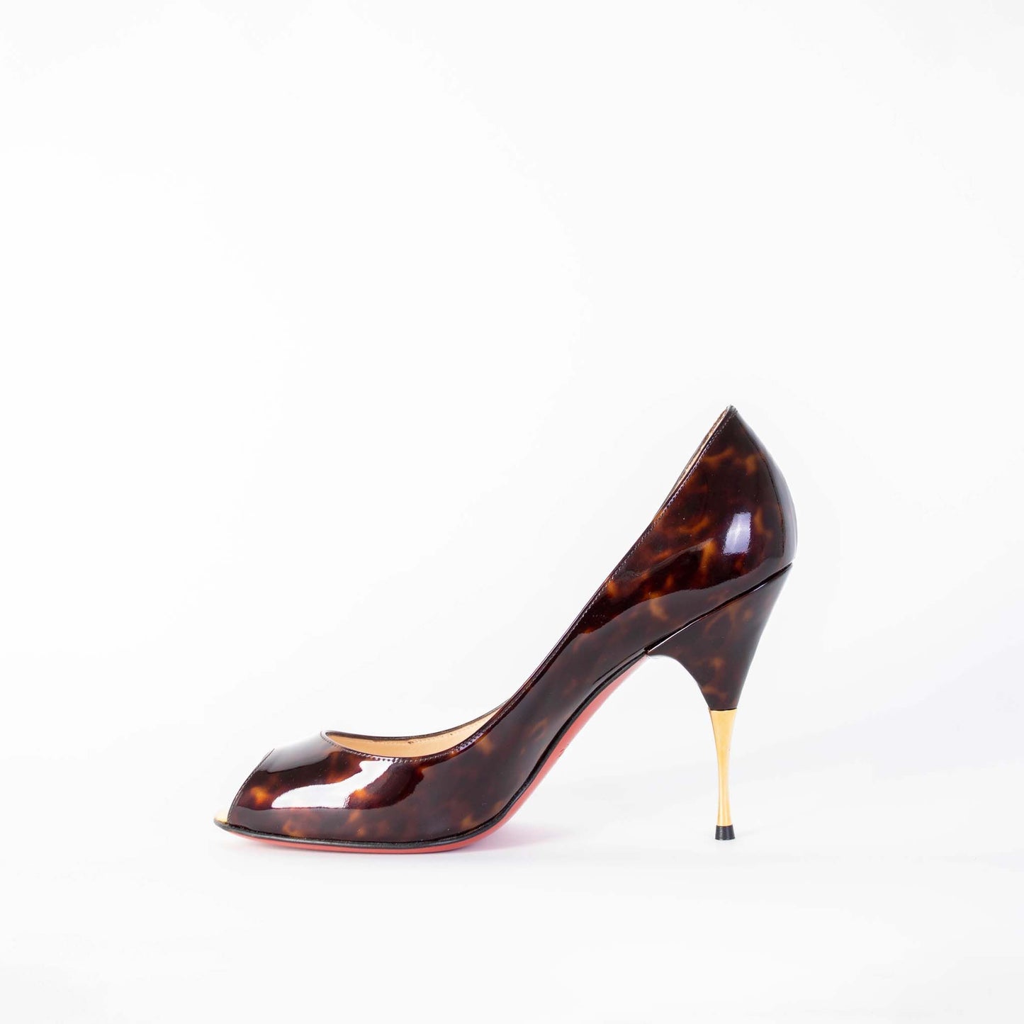 Christian Louboutin Marbled Print Patent Pumps with Golden Heel