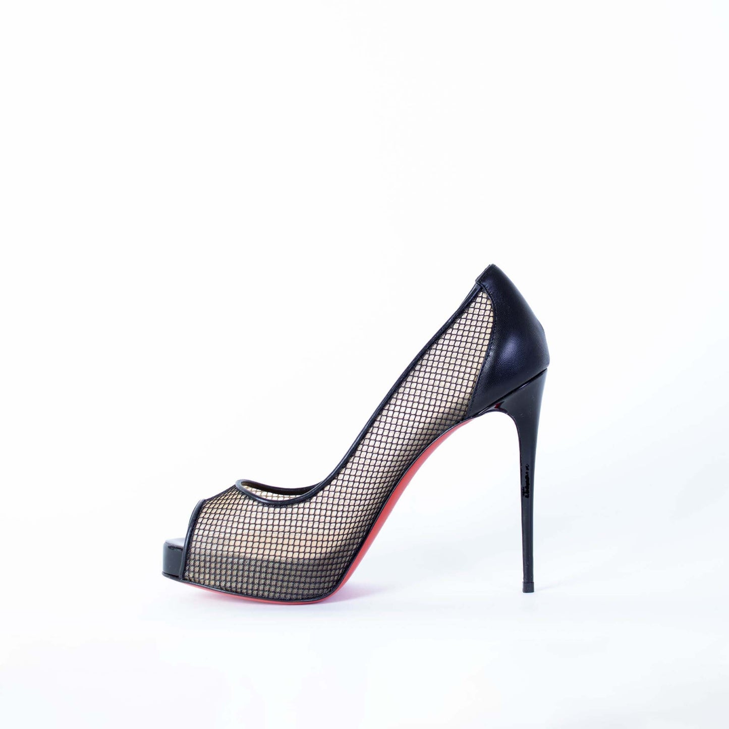 Christian Louboutin Elegant Black Mesh Leather Pumps