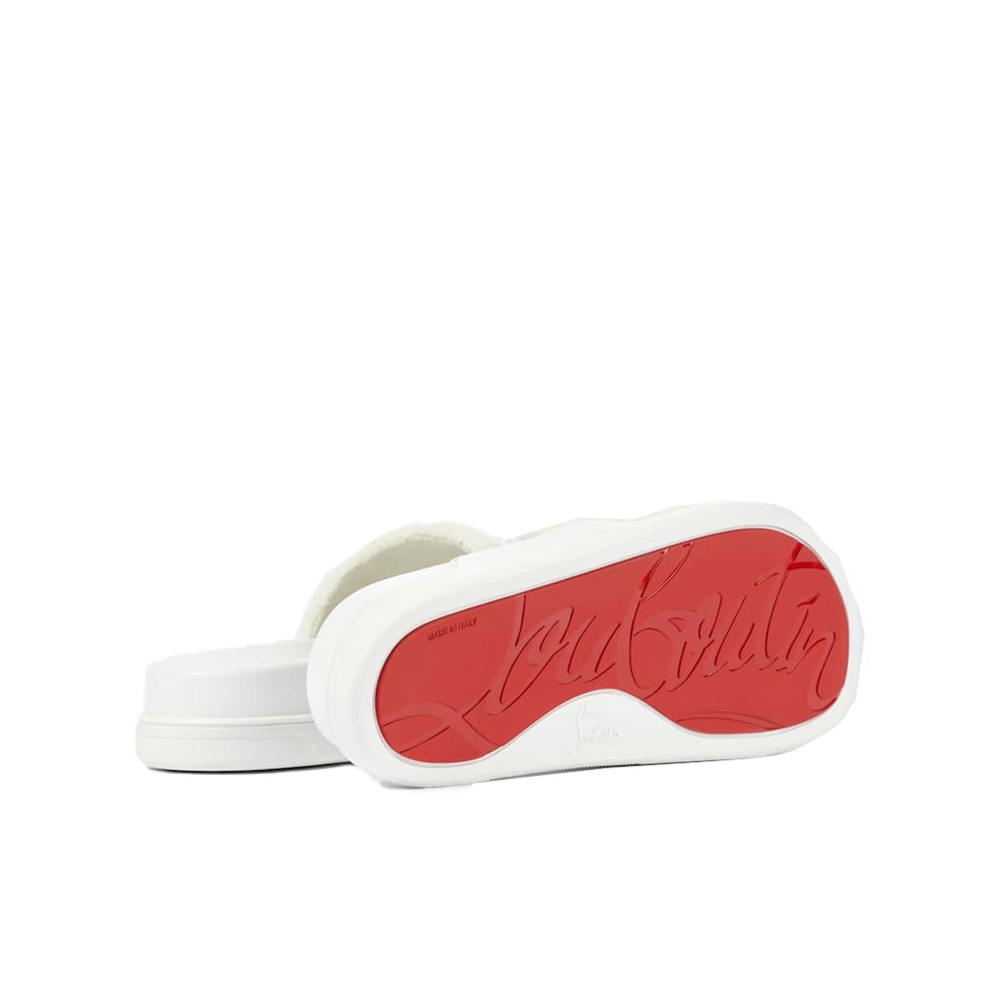 Christian Louboutin Elegant White Pool Slide Sandals with Iconic Red Sole