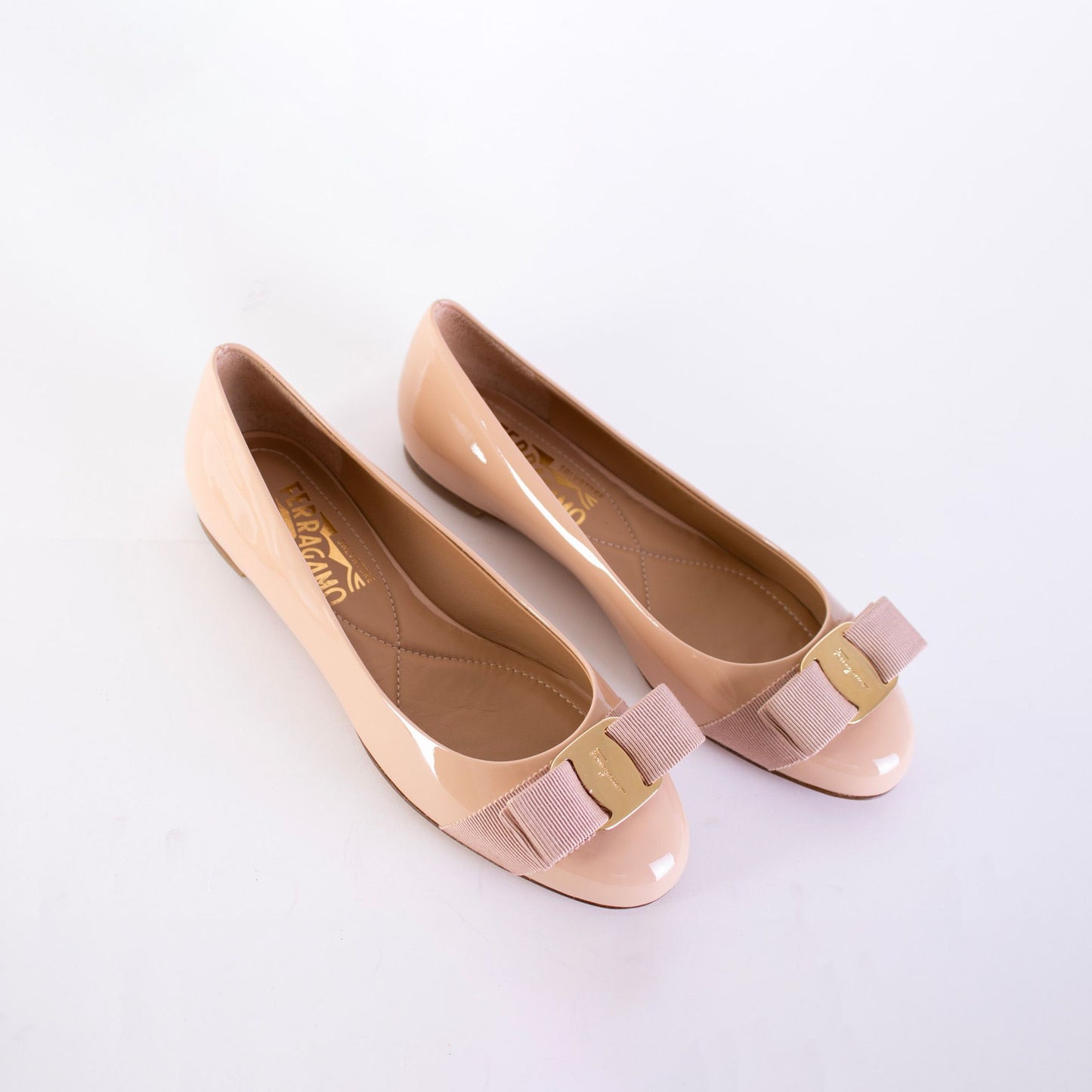 Salvatore Ferragamo Powder Pink Leather Ballerina Flats