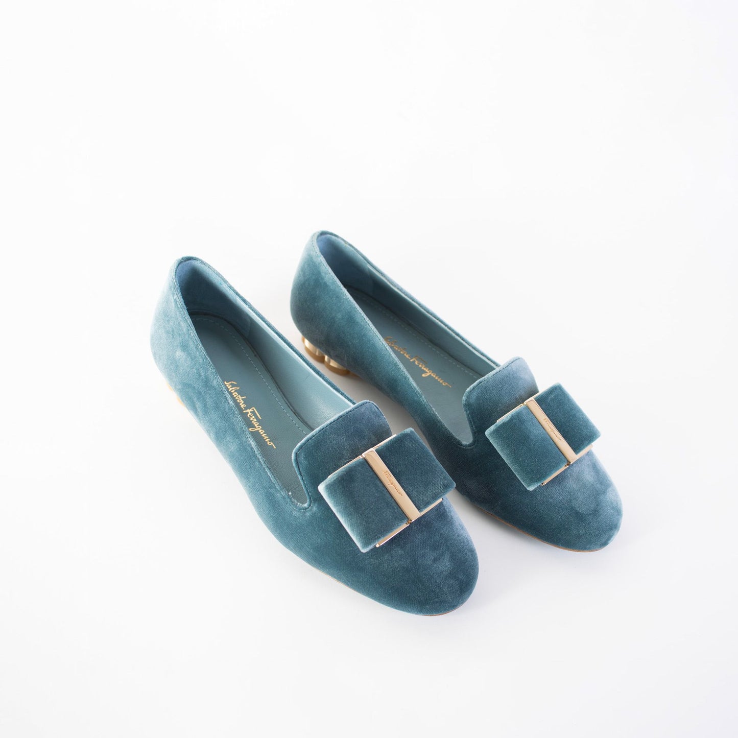 Salvatore Ferragamo Elegant Velvet Blue Ballerinas