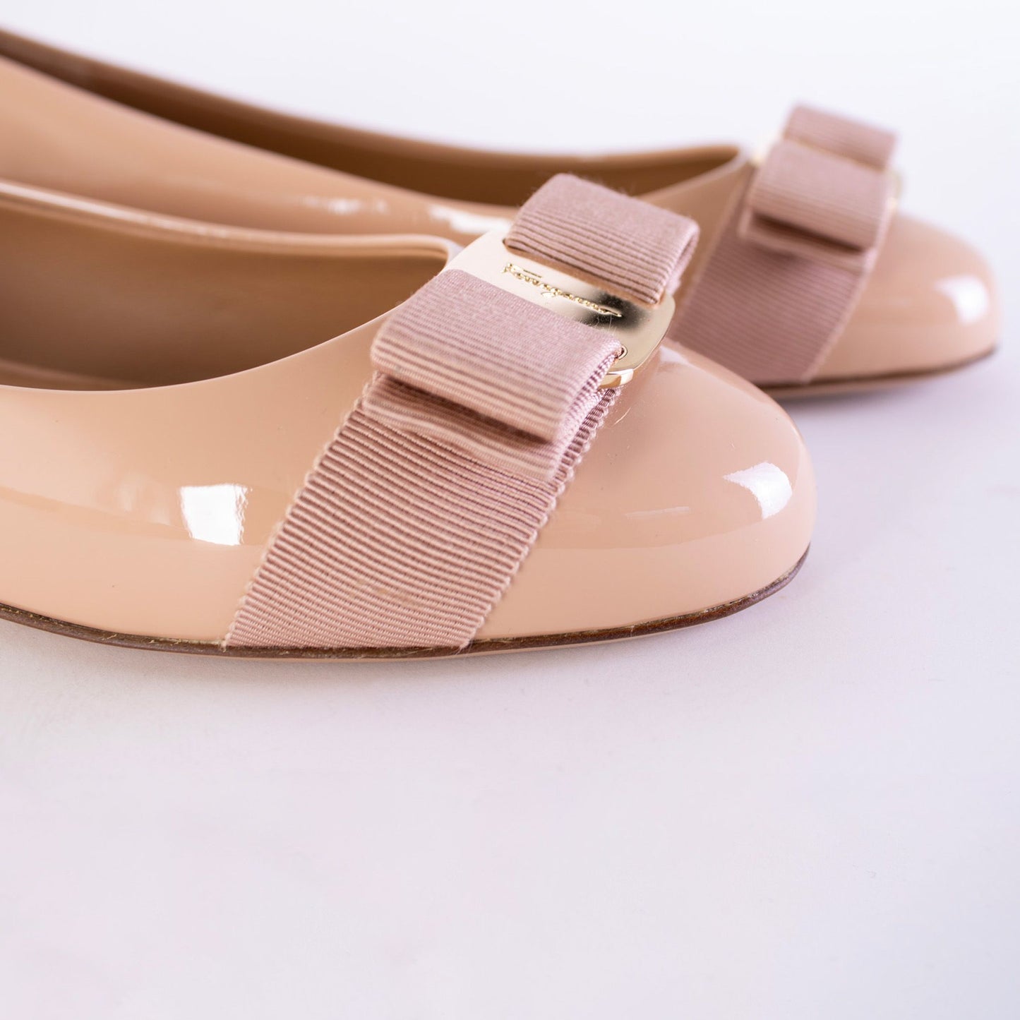 Salvatore Ferragamo Powder Pink Leather Ballerina Flats