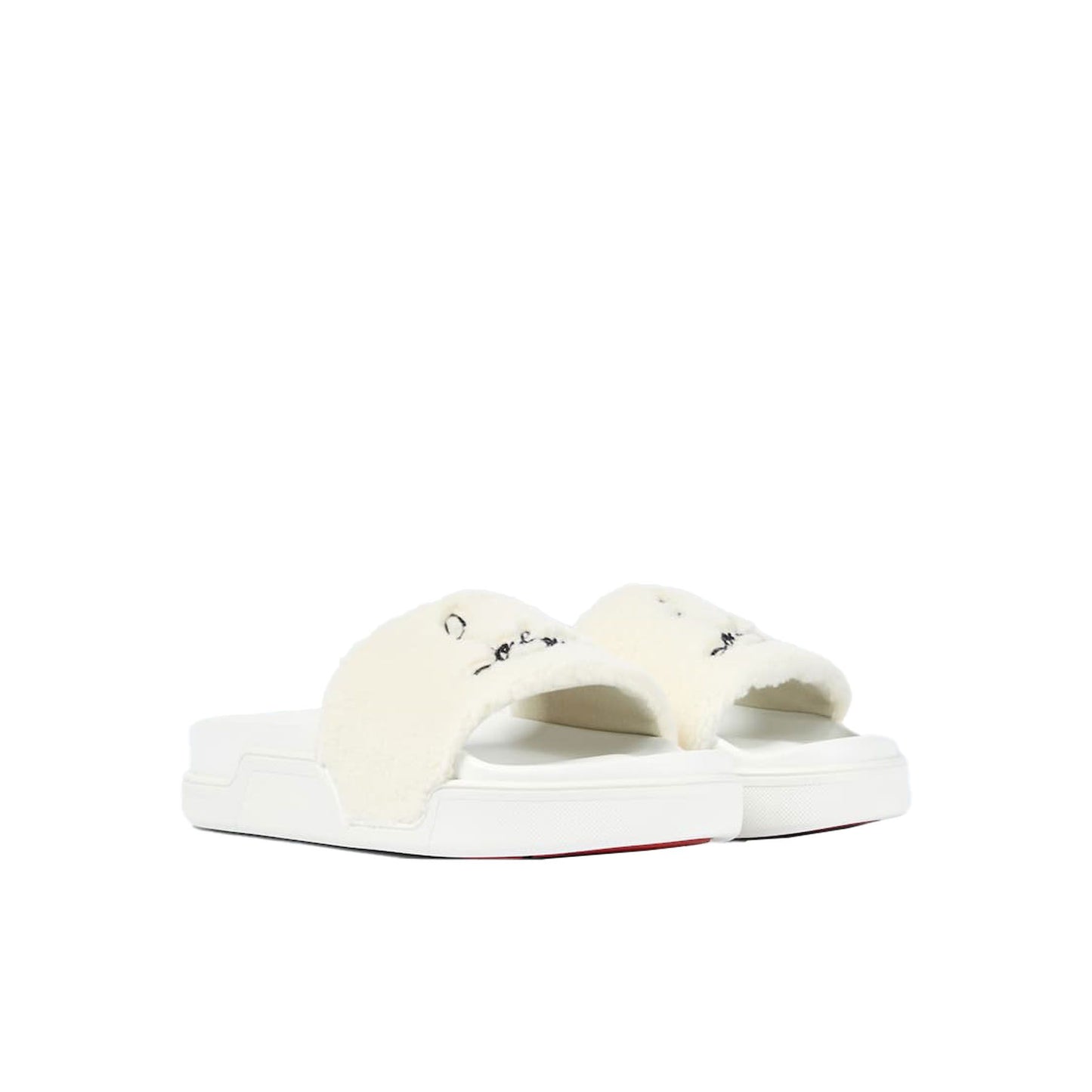 Christian Louboutin Elegant White Pool Slide Sandals with Iconic Red Sole