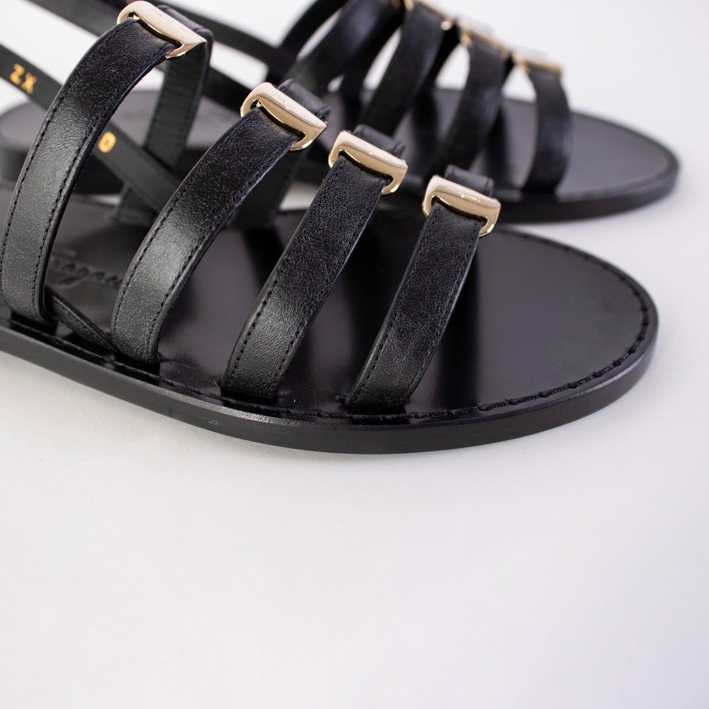 Salvatore Ferragamo Black Leather Galilee Sandals