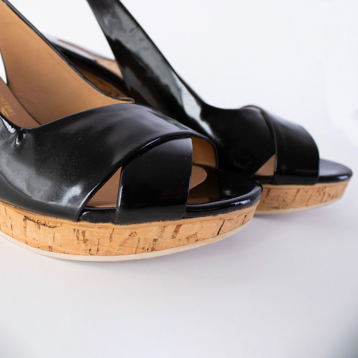 Salvatore Ferragamo Elegant Black Leather Wedge Sandals