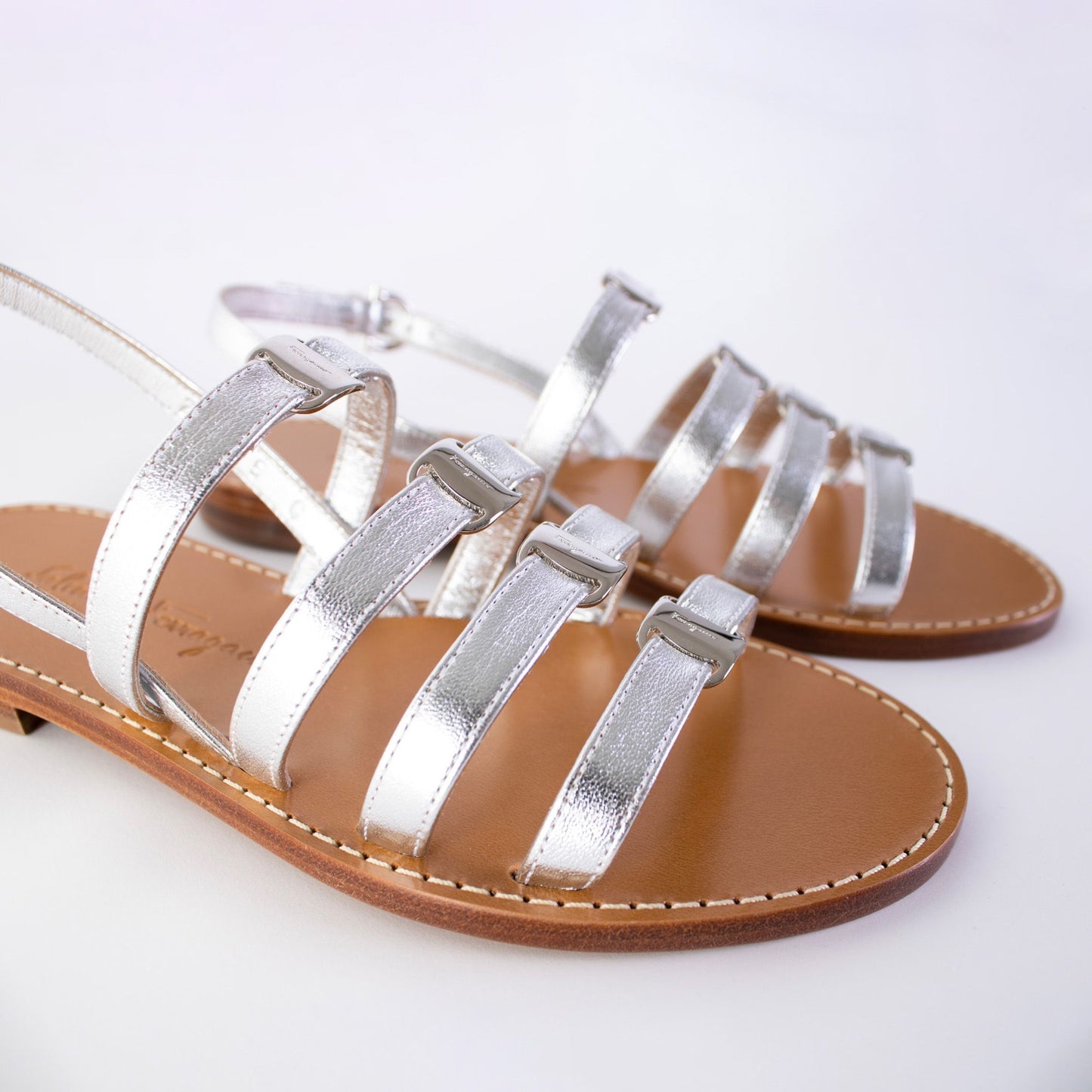 Salvatore Ferragamo Elegant Silver Leather Sandals