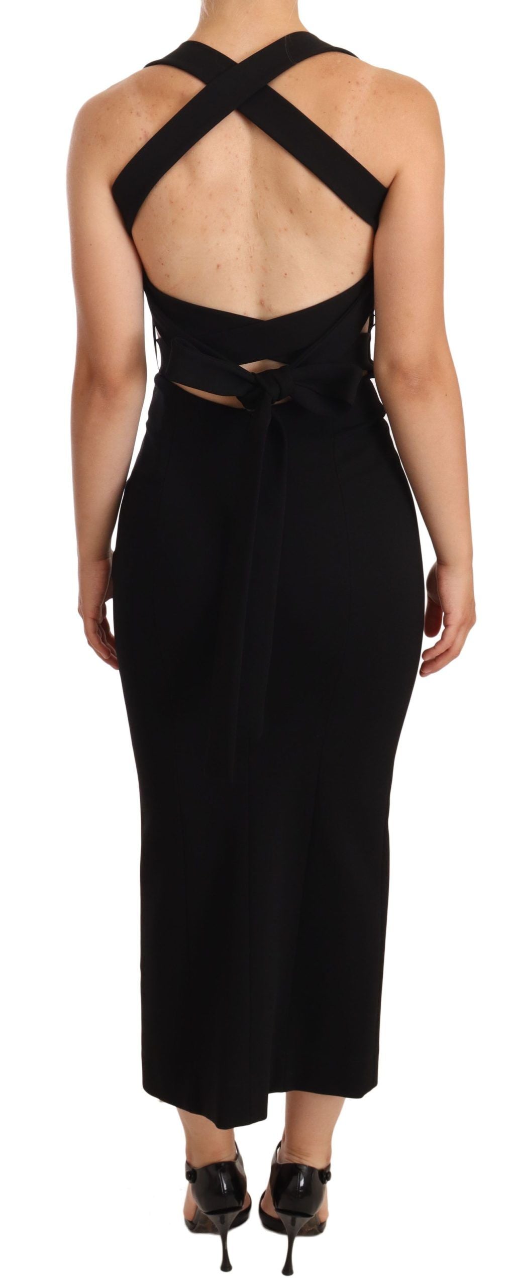 Dolce & Gabbana Elegant Black Sheath Halter Dress