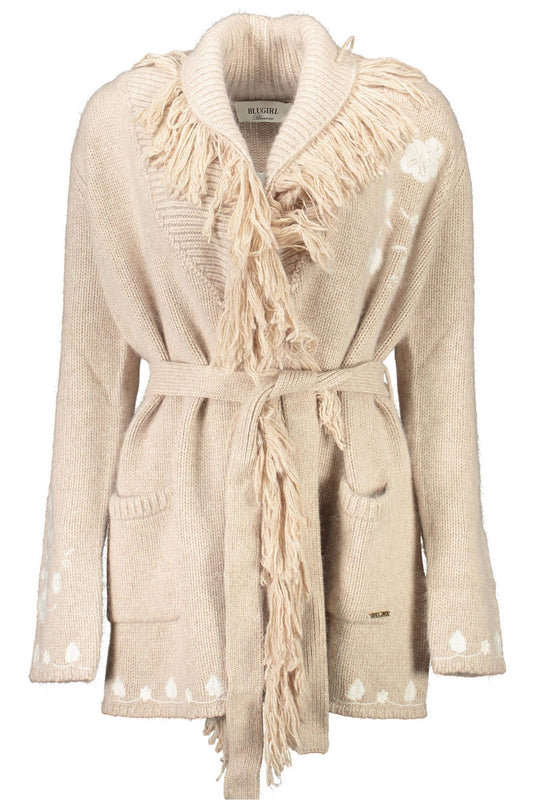 Blugirl Chic Beige Wool Cardigan with Embroidery Details