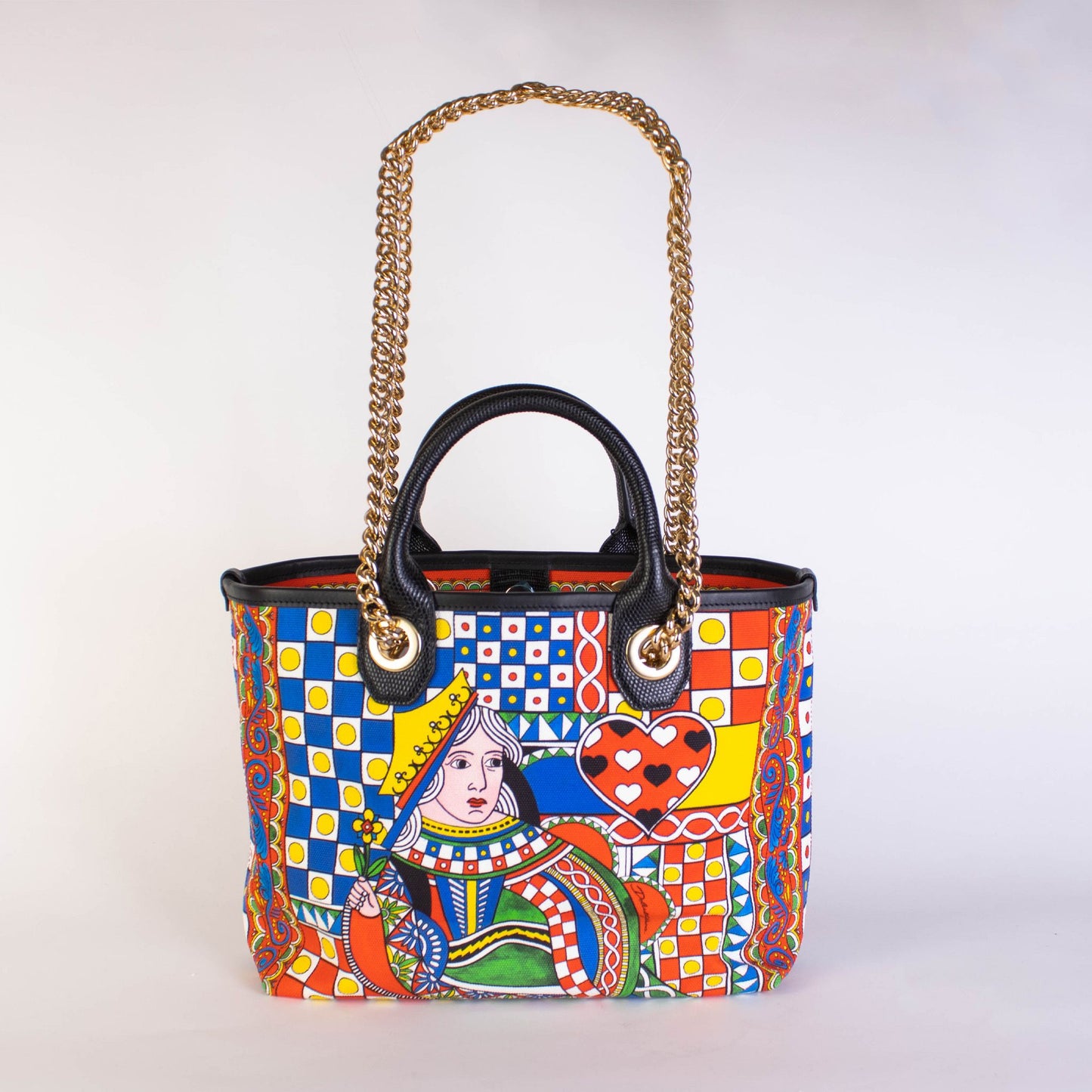 Dolce & Gabbana Queen of Hearts Multicolor Leather Handbag