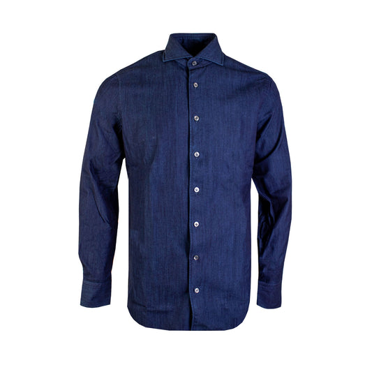 Lardini Chic Classic Fit Blue Denim Cotton Shirt