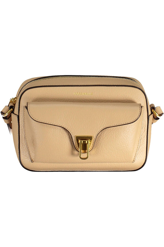 Coccinelle Elegant Beige Leather Shoulder Bag with Pockets