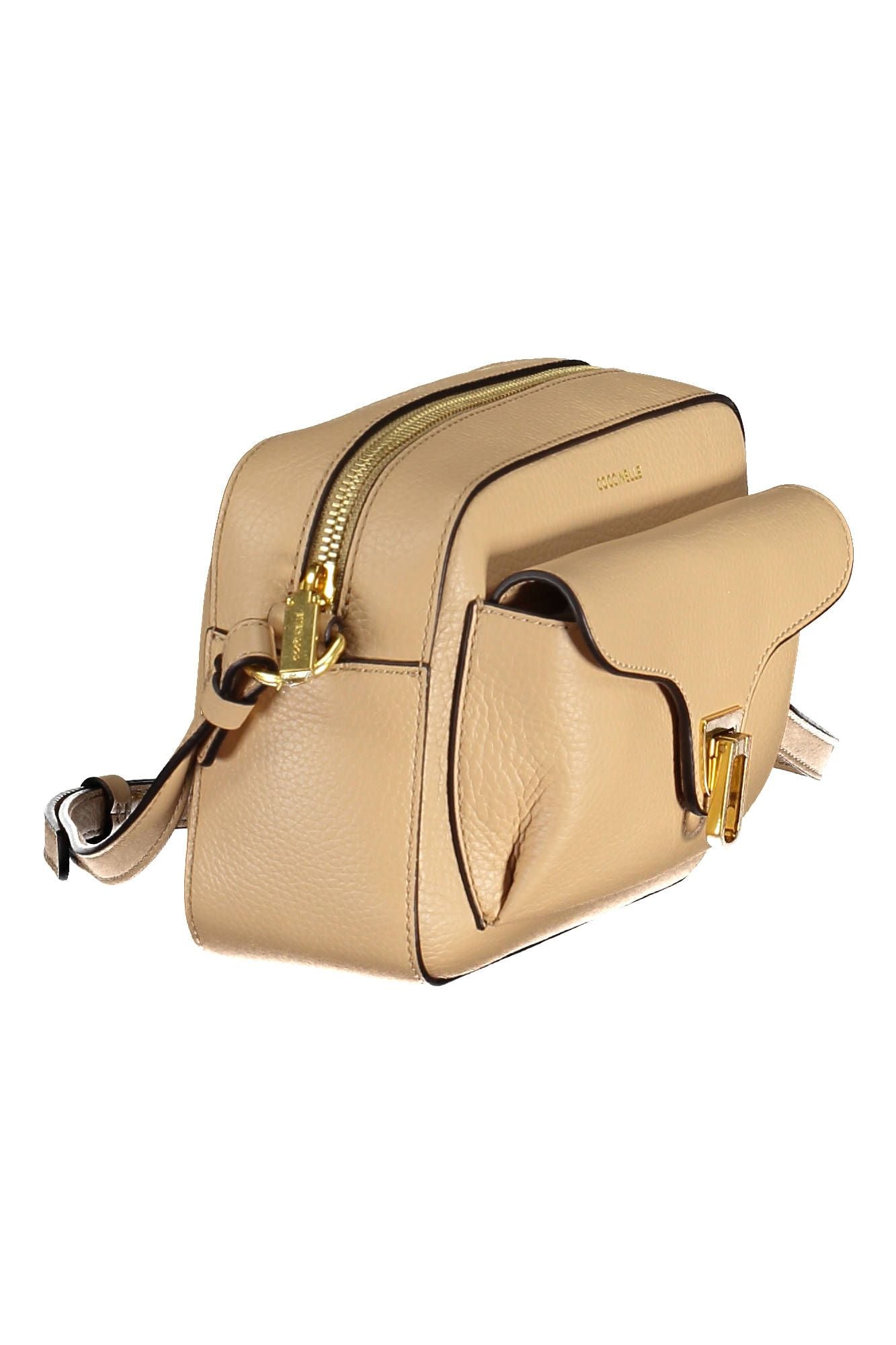 Coccinelle Elegant Beige Leather Shoulder Bag with Pockets