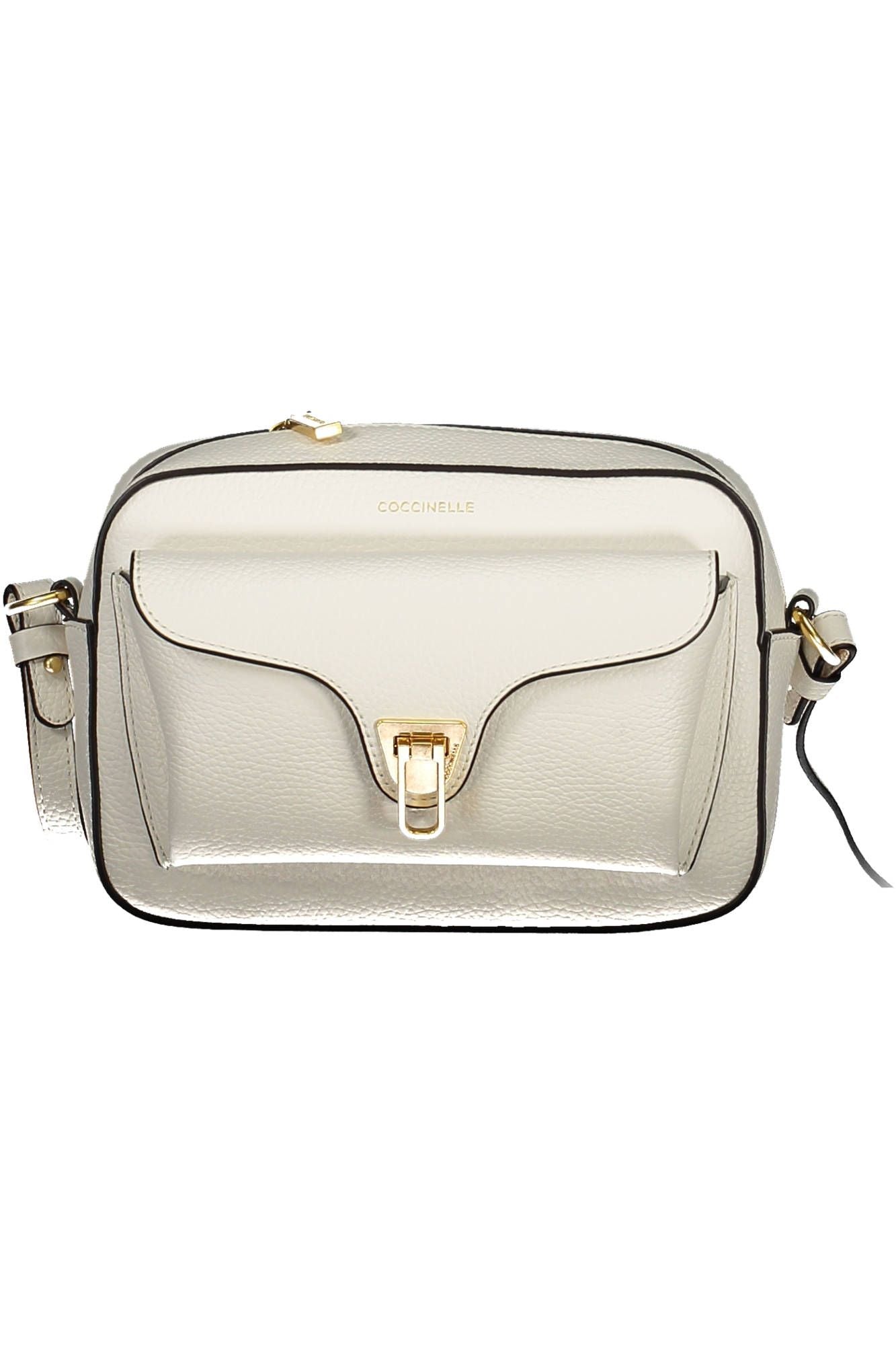 Coccinelle Chic White Leather Shoulder Bag with Sleek Closure