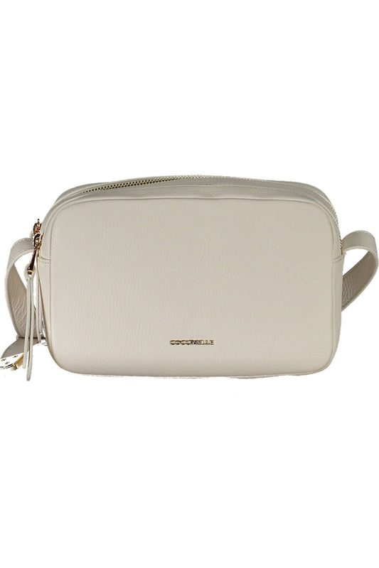 Coccinelle Chic White Leather Shoulder Bag with Logo Detail