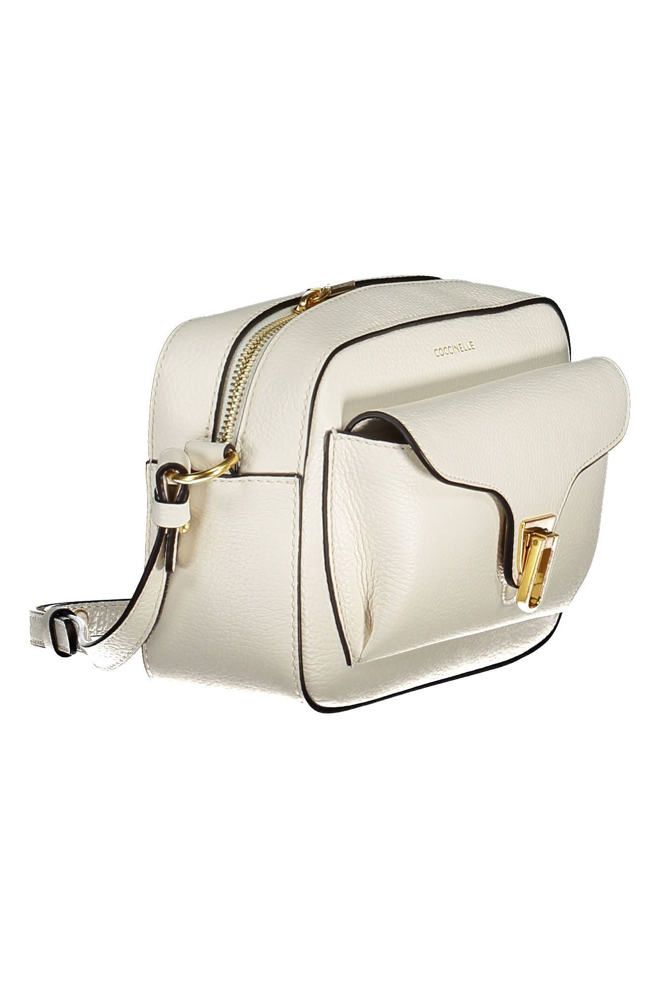 Coccinelle Chic White Leather Shoulder Bag with Sleek Closure