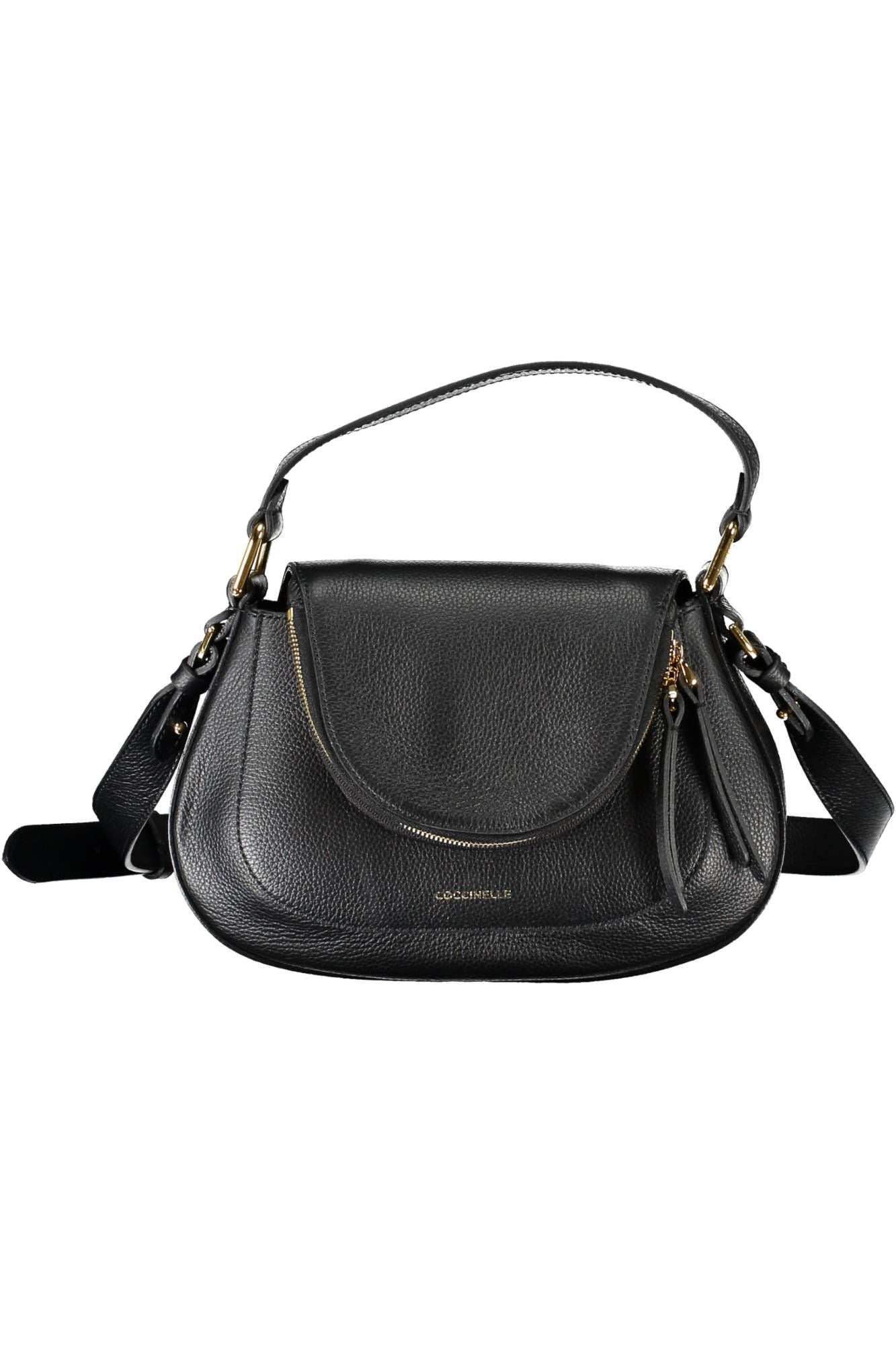 Coccinelle Elegant Black Leather Handbag with Adjustable Strap