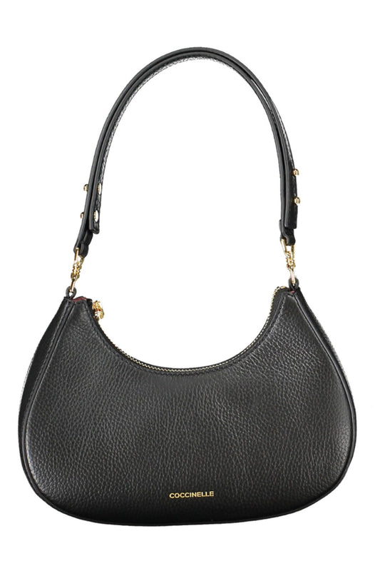 Coccinelle Elegant Black Leather Shoulder Bag with Logo Detail