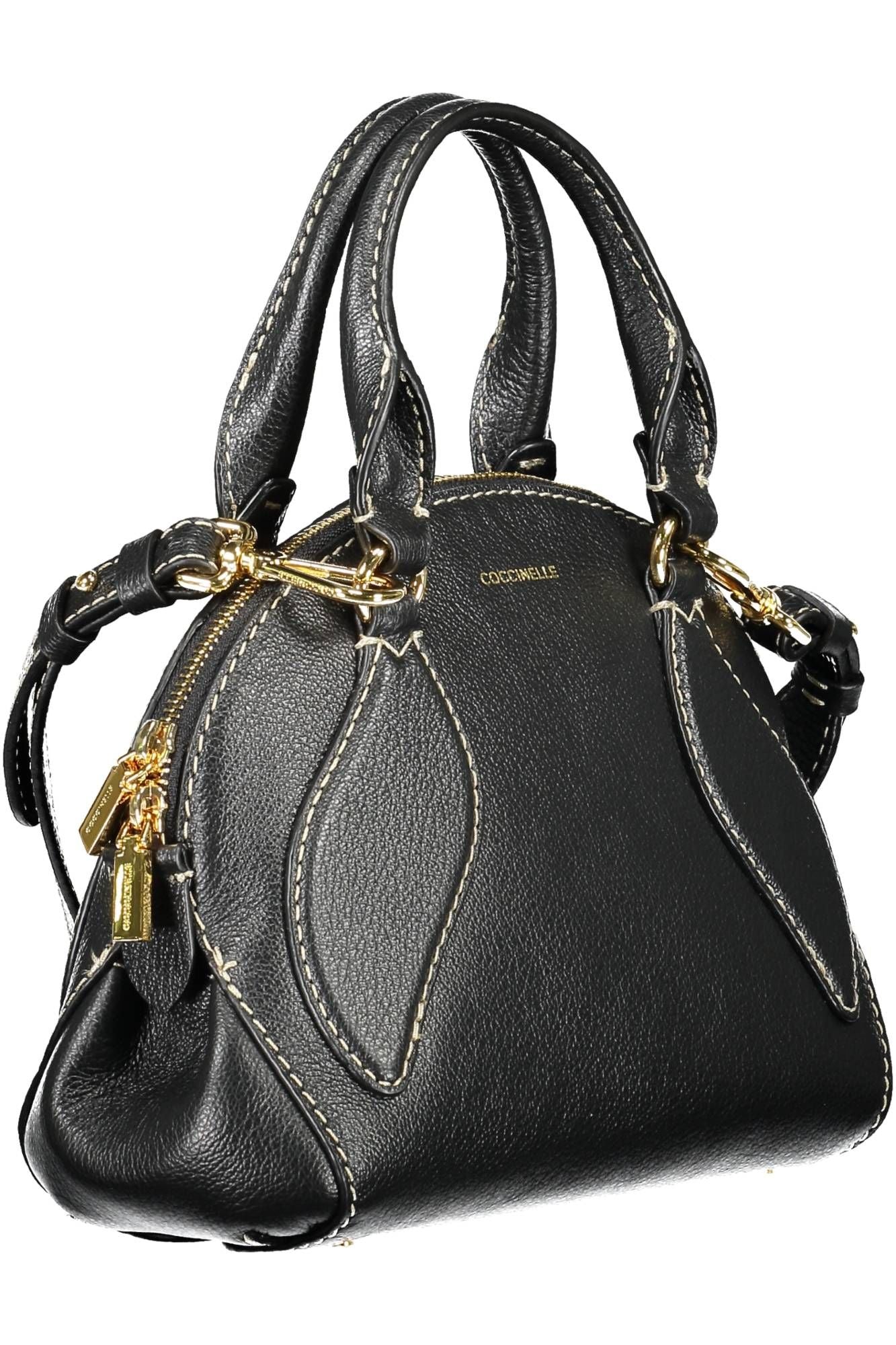 Coccinelle Elegant Two-Handle Black Leather Satchel