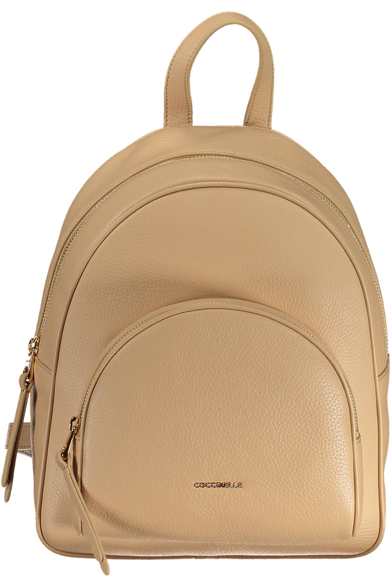 Coccinelle Chic Beige Leather Backpack with Logo Detail