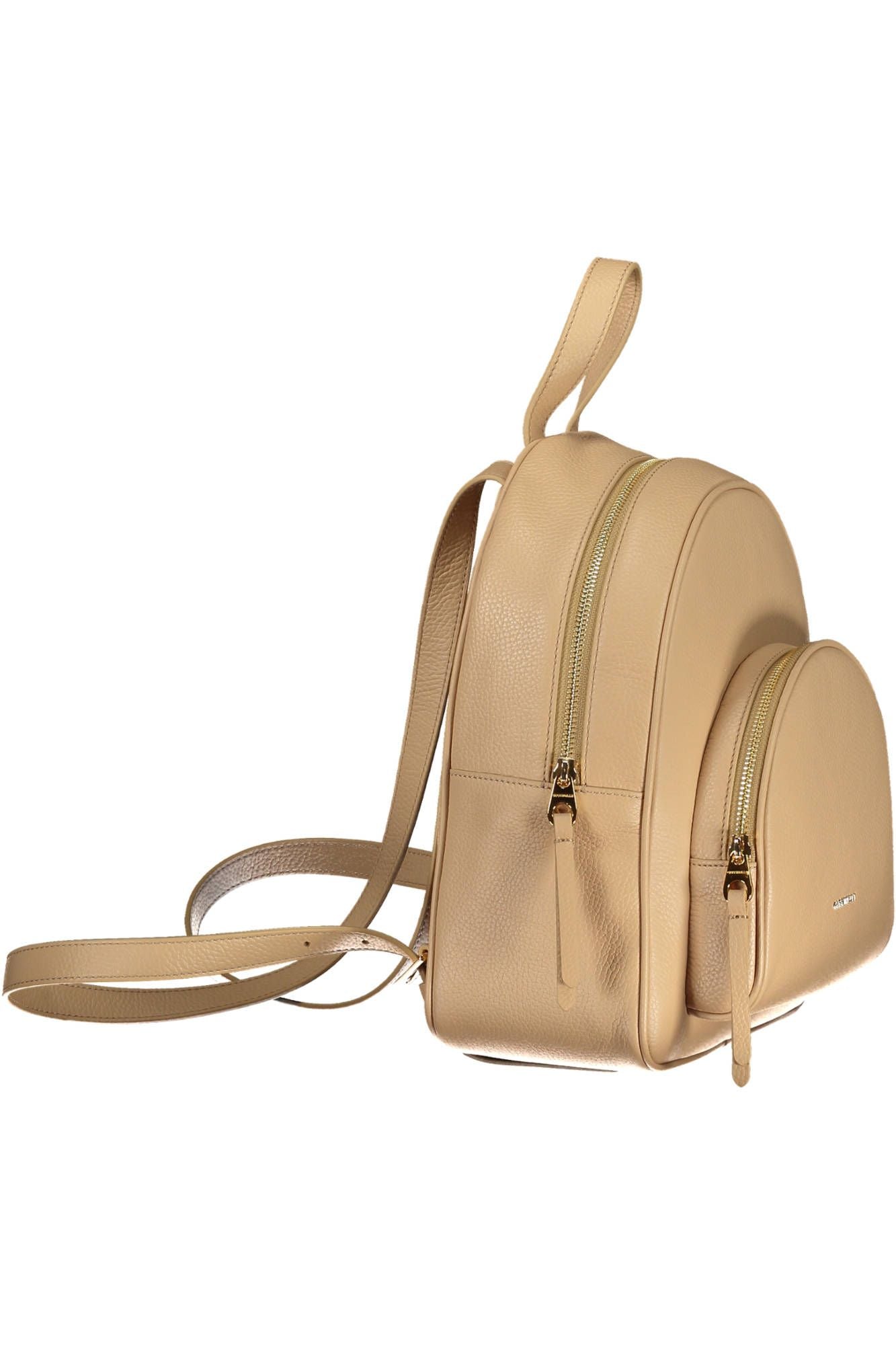 Coccinelle Chic Beige Leather Backpack with Logo Detail