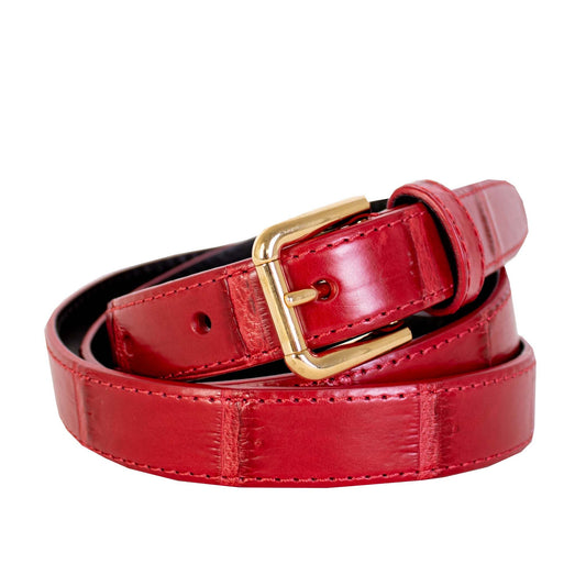 Dolce & Gabbana Elegant Red Crocodile Print Leather Belt