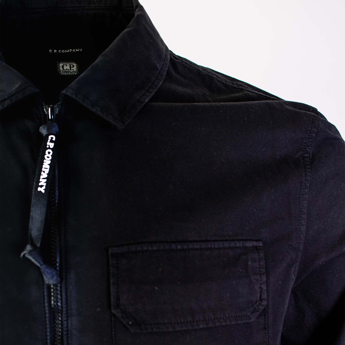 C.P. Company Sleek Black Cotton Overshirt with Zip Pocket