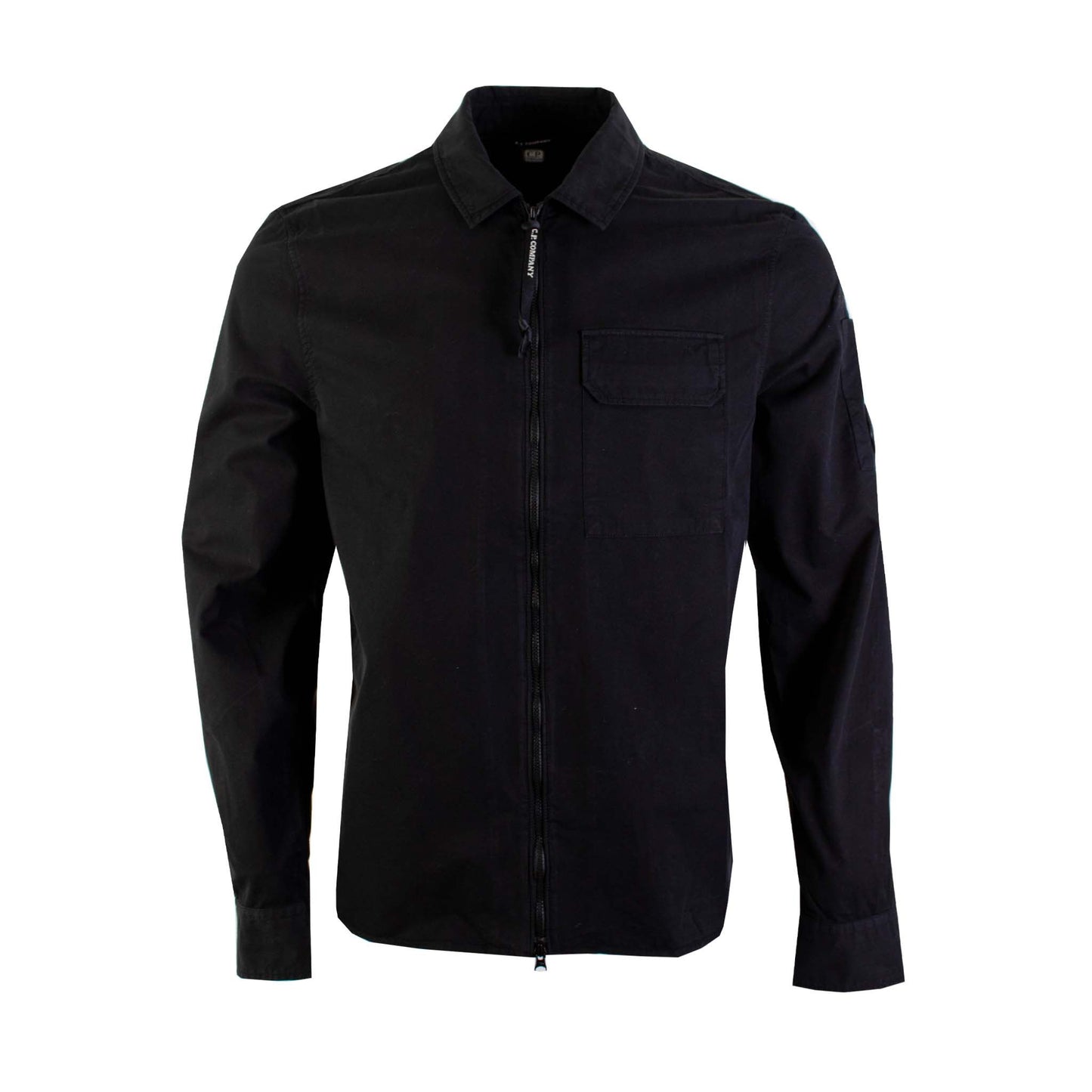 C.P. Company Sleek Black Cotton Overshirt with Zip Pocket