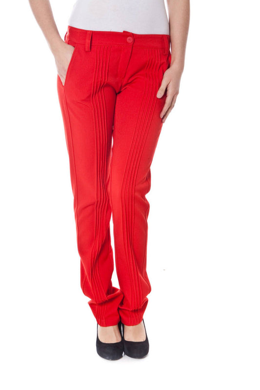 Denny Rose Chic Red Buttoned Trousers with Logo Detail