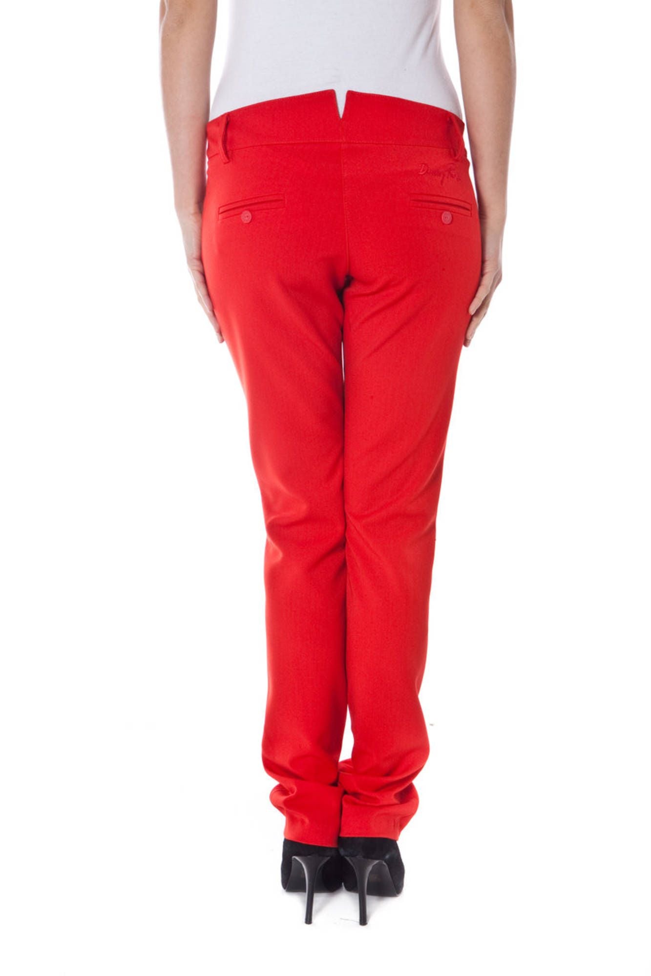 Denny Rose Chic Red Buttoned Trousers with Logo Detail