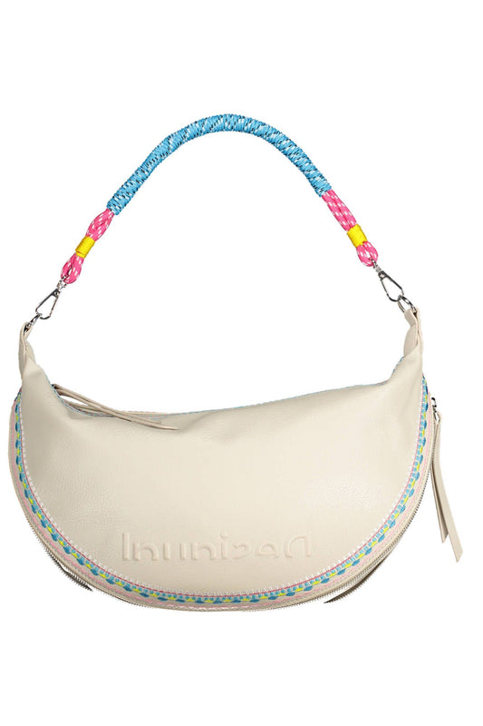 Desigual Chic White Embroidered Expandable Handbag