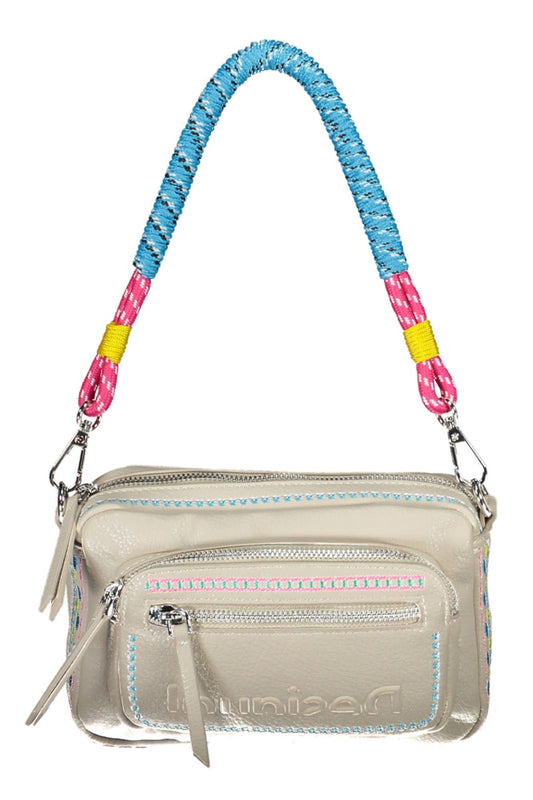 Desigual Chic White Embroidered Handbag with Contrasting Details