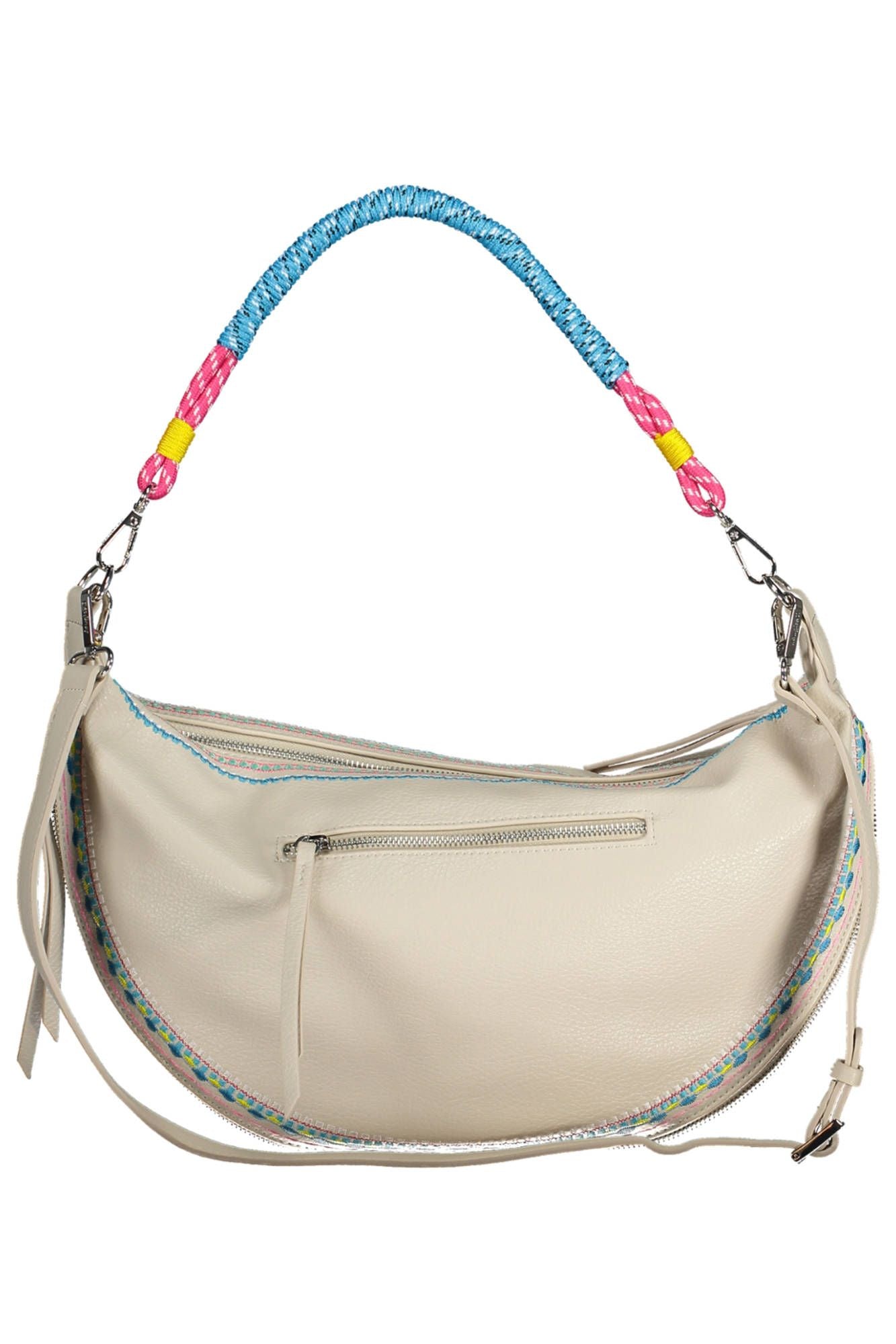 Desigual Chic White Embroidered Expandable Handbag