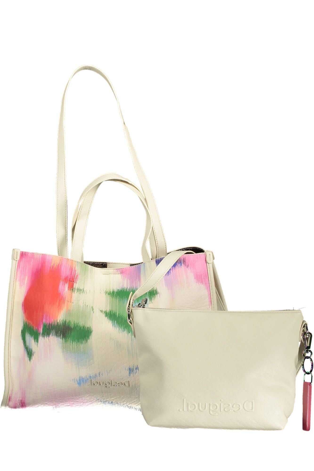 Desigual Chic White Embroidered Handbag with Versatile Straps